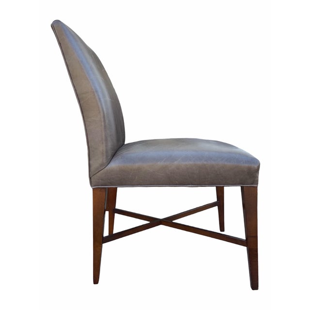 Contemporary Baker Furniture Brown Leather Dining Chair Set For Sale - Image 3 of 6
