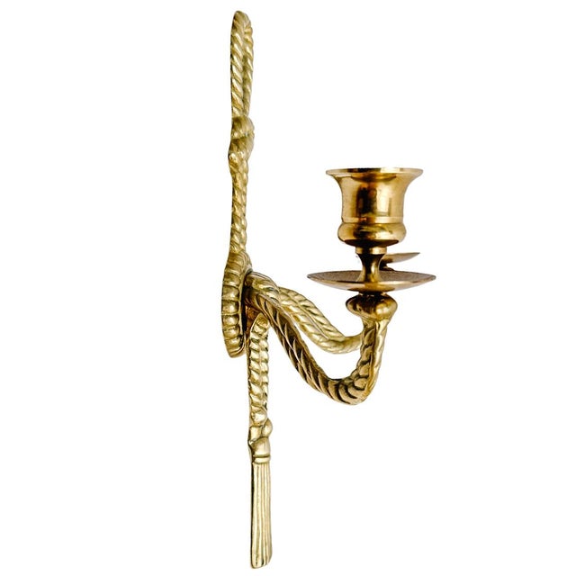 1990s Vintage Andrea by Sadek Brass Rope & Tassel Two-Light Wall Sconces - A Pair For Sale - Image 5 of 10