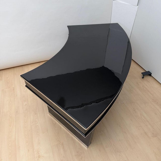 Art Deco Desk in Black Lacquer, Walnut & Metal, France, 1950 For Sale - Image 16 of 18