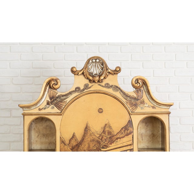 Cream Hand-Painted Bureau Bookcase with Oriental Scenes, Barcelona, 1960s For Sale - Image 8 of 13