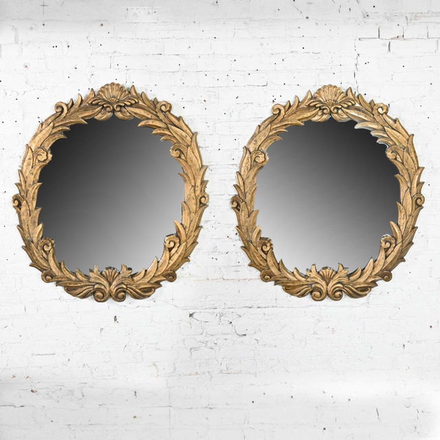 Art Deco to Art Nouveau or Hollywood Regency Gilded Resin Mirrors Anthemion Foliate Design Style of Serge Roche, a Pair For Sale - Image 14 of 14