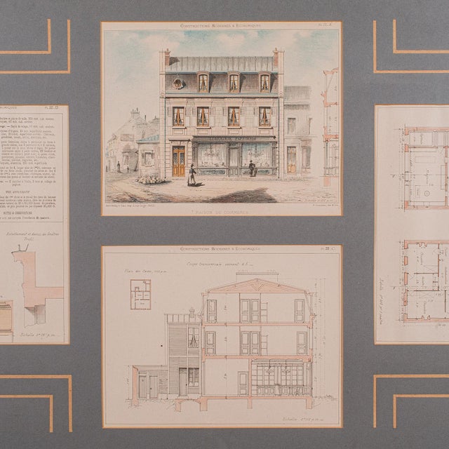 Antique Set of Architectural Plans, French, Framed Lithographs, Art, Victorian For Sale - Image 4 of 12