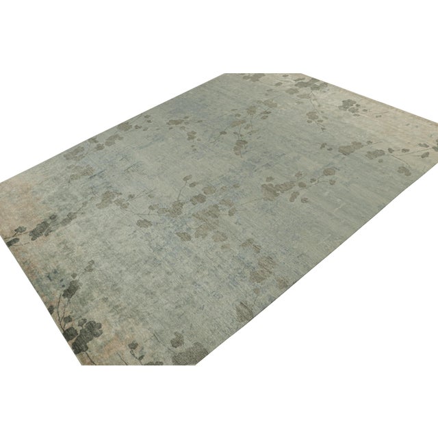 Rug & Kilim Rug & Kilim’s Abstract Rug in Blue and Gray With Floral Pattern For Sale - Image 4 of 7