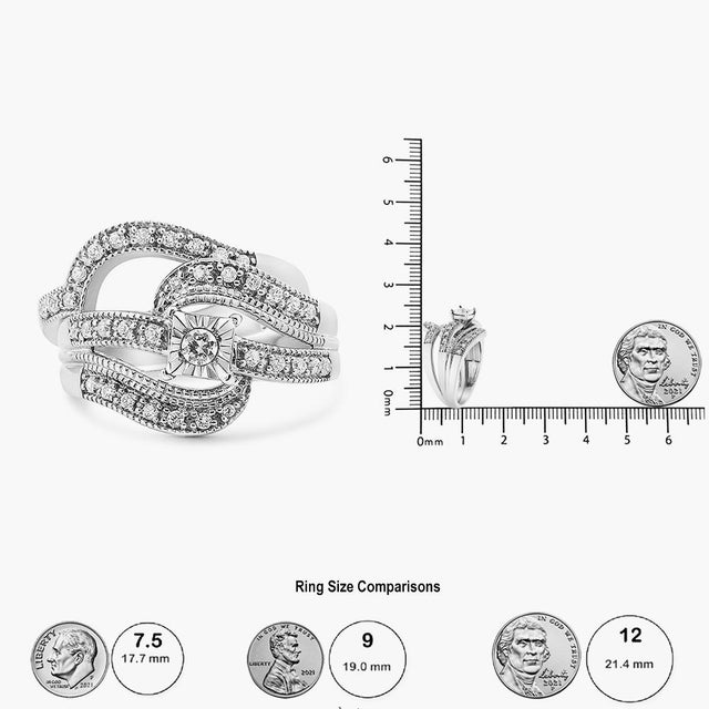 .925 Sterling Silver 1/3 Cttw Round Diamond Crisscross Engagement Ring Bridal Set (H-I Color, I1-I2 Clarity ) - Size 6 For Sale In New York - Image 6 of 6
