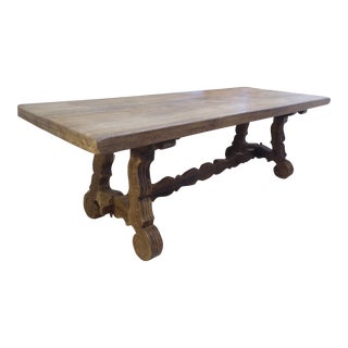 Antique Belgian Weathered Oak Trestle Table For Sale