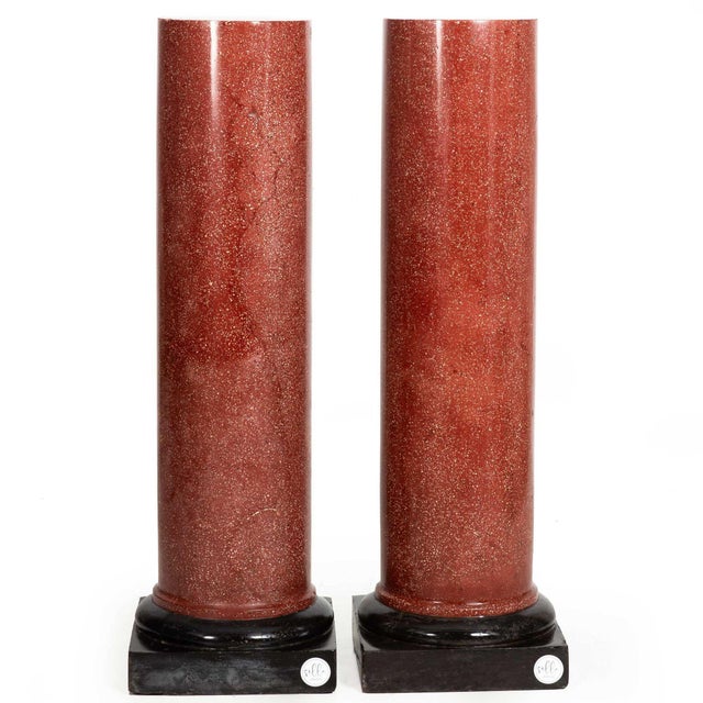 19th Century Pair of Neoclassical Simulated Porphyry Scagliola Pedestal Columns For Sale - Image 5 of 12
