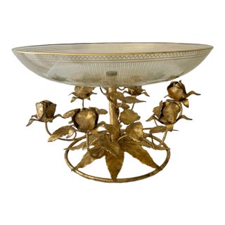 Vintage Gilt Tole Hollywood Regency Compote Bowl For Sale