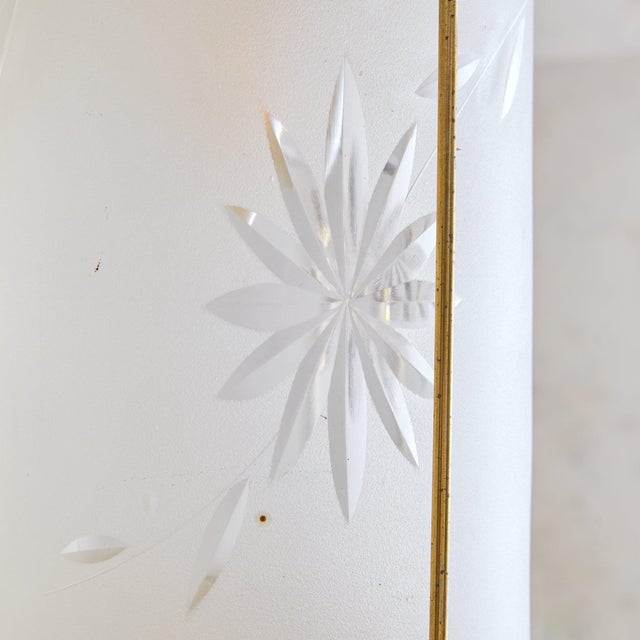 Metal Italian Cylindrical Ivory Lacquer + Starburst Glass Lantern Pendant, 1950s For Sale - Image 7 of 11