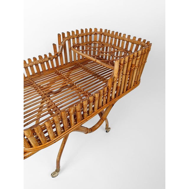 Mid-Century Riviera Style Bar Cart in Bamboo Cane and Rattan, 1960s For Sale - Image 4 of 17