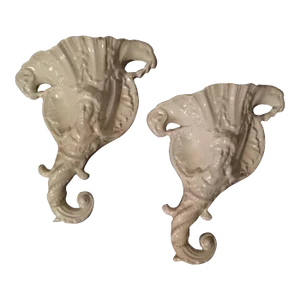 18th Century English Creamware Wall Pockets with Eagle and Ram Head Handles - A Pair