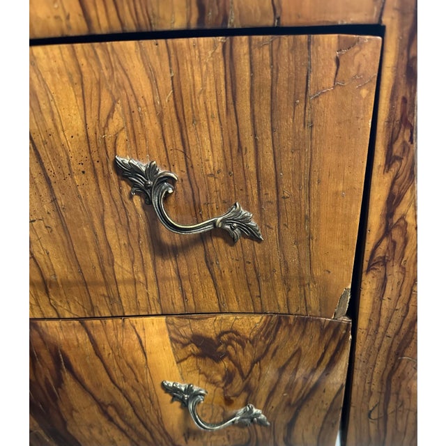 Antique Italian Olive Wood Two Drawer Bombe Commode Circa 1930 For Sale - Image 10 of 12