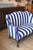 Make a statement with this turn of the century settee newly upholstered in bespoke Tuscany blue and white striped linen...
