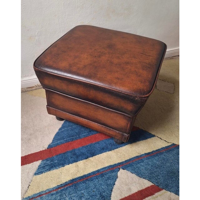 Vintage Ottoman in Chestnut Brown Leather For Sale - Image 9 of 12