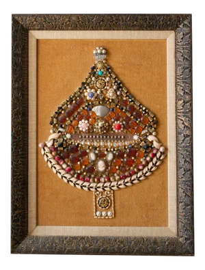 1950s Framed Jewelry Christmas Tree Wall Decor