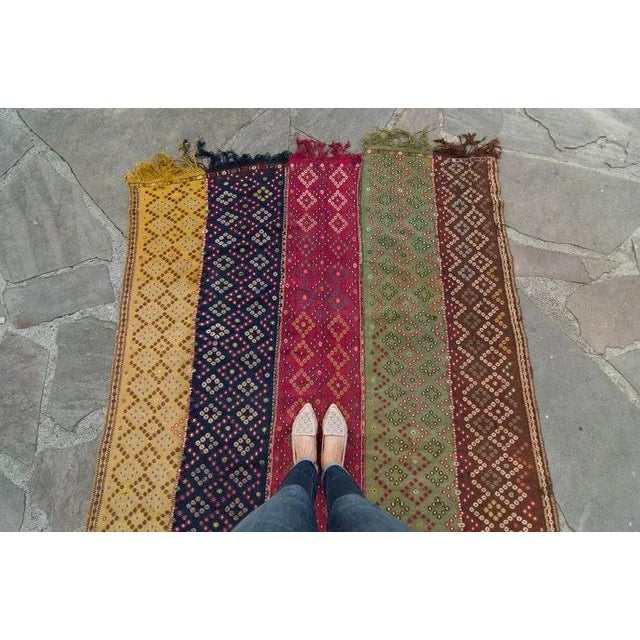 1850s Antique Cecim Textile Floor Covering Allover Multi-Color Wool Handwoven Rug - 5’6” x 9’7” For Sale - Image 4 of 11