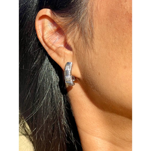 Authentic Roberto Coin Natural 0.30Cts Diamond Appassionata 18k White Gold Huggie Hoop Earrings, A Pair For Sale - Image 16 of 17