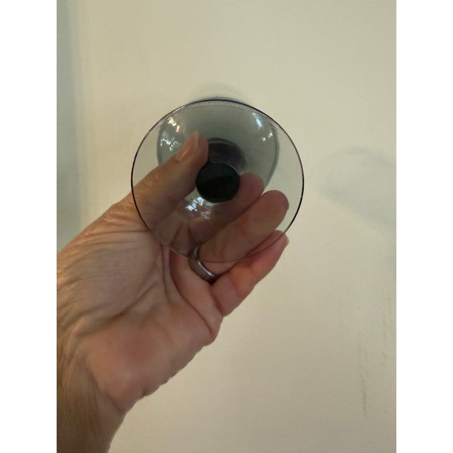 Set of Five (5) Vintage Smoky Blue Gray Glass Goblets Attributed to Dartington For Sale In Chicago - Image 6 of 10