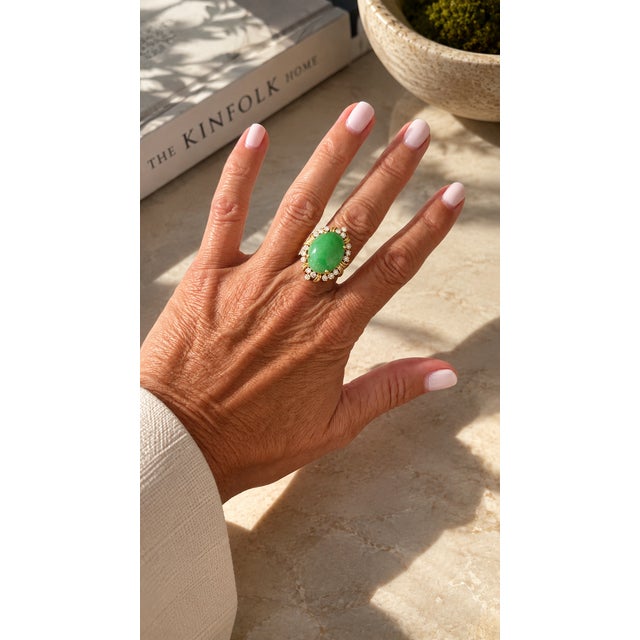 1970s Italian 18k Gold Gia Jadeite & Diamond Ring For Sale - Image 15 of 15