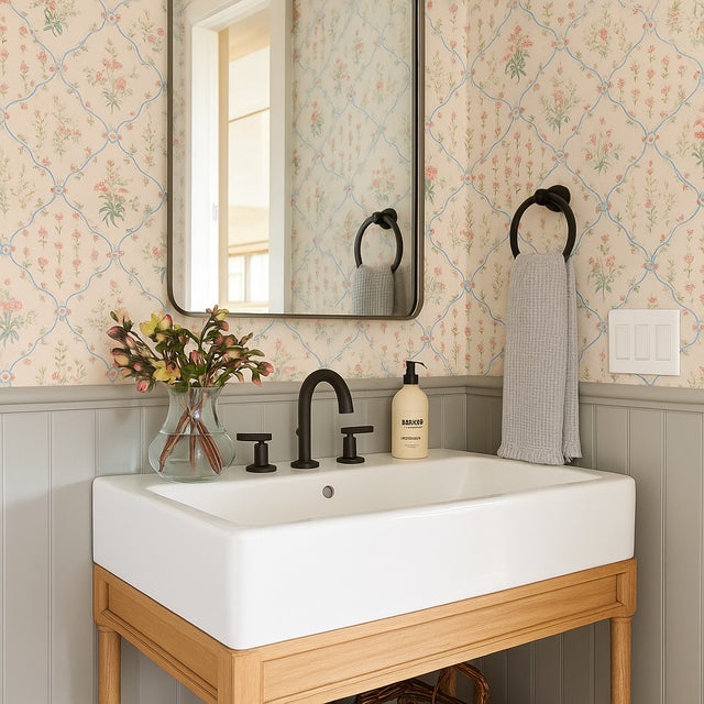 Vintage 1980s Floral Diamond Motif Wallpaper For Sale - Image 12 of 15