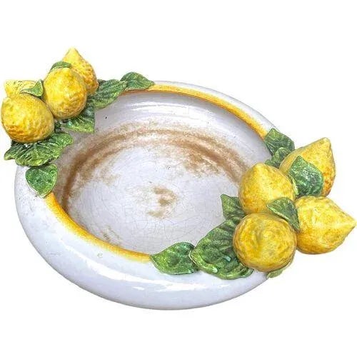 Vintage Italian ceramic fruit bowl with sculptural lemon handles. Marked: "Hand Made In Italy, For Fortunata" on the...