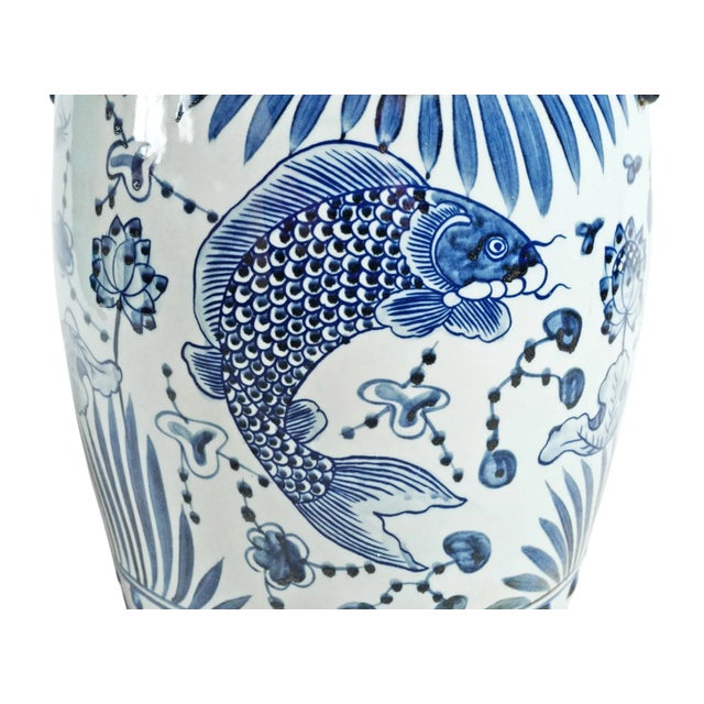 Ceramic Indigo Blue Fish Floral Ceramic Stool For Sale - Image 7 of 10