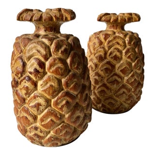 Vintage Carved Pineapple Bookends For Sale
