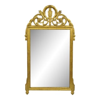 Antique French Neoclassical Style Gold Gilt Gesso Arrow & Wreath Wall Mirror For Sale