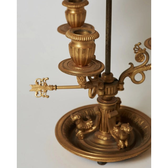 Metal Early 19th Century Three Candle Holder Bouillotte Lamp With Strawflower Gold Shade and Bronze Eagle Design For Sale - Image 7 of 13