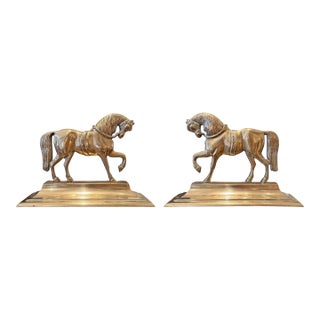 Pair of Early 19th Century English Georgian Brass Horse Doorstops For Sale