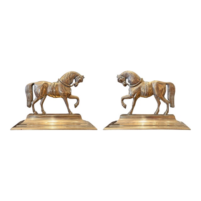 Pair of Early 19th Century English Georgian Brass Horse Doorstops For Sale