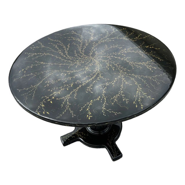 Vintage Black and Gold Lacquered Table in the Style of Mauro Oliveira For Sale