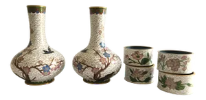 Chinese Cloisonne Bud Vases and Napkin Rings - 6 Pieces