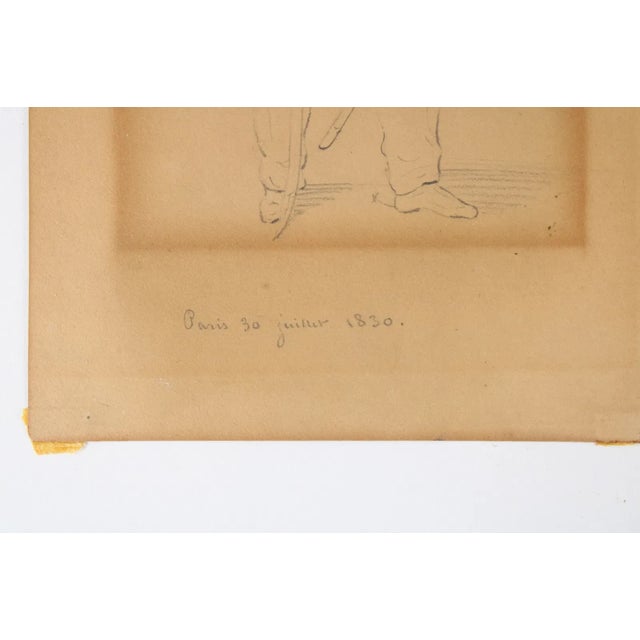 Beige Antique 1830 French Military Portrait of Man in Uniform Armed Drawing Sketch For Sale - Image 8 of 10