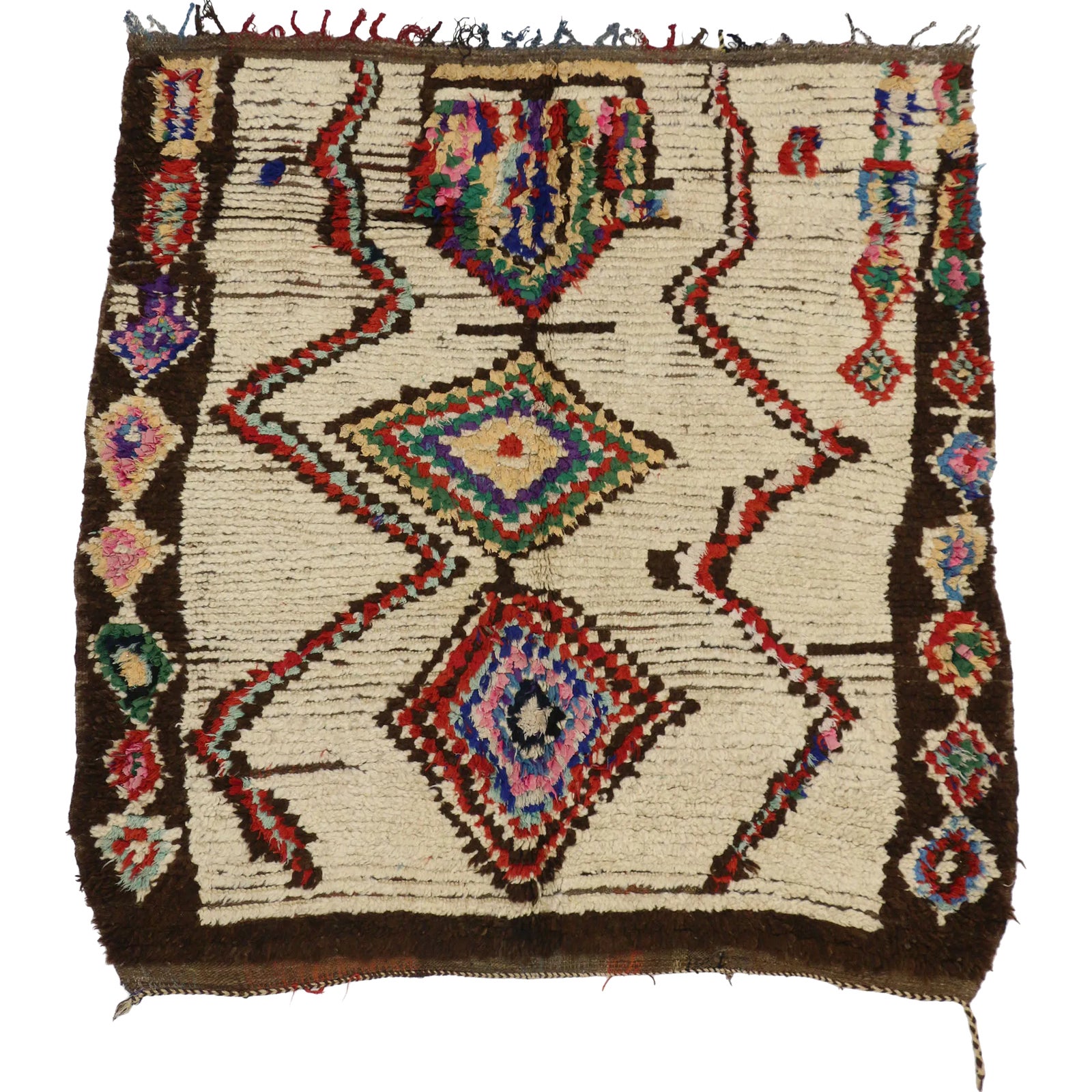 Vintage Berber Moroccan Azilal Boucherouite Rug - 04'09 X 04'11 | Chairish