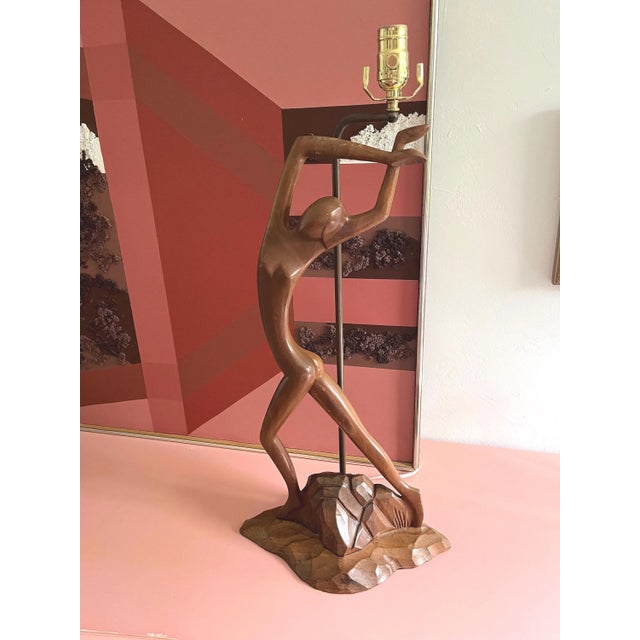 Mid-Century Modern Mid Century Figural Teak Lamp For Sale - Image 3 of 18