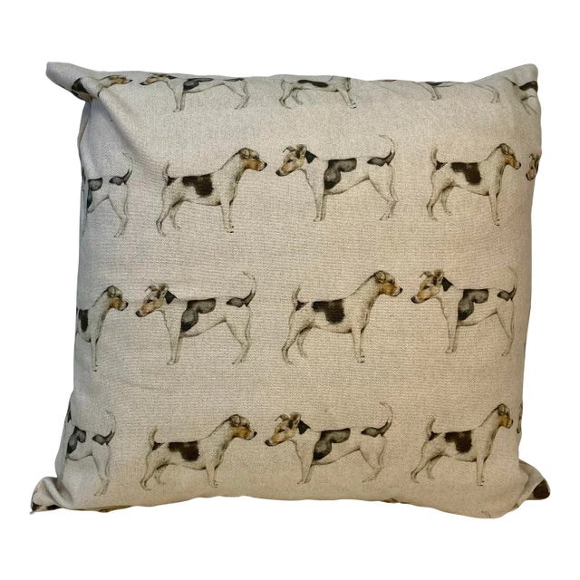 20” Square Pillow Decorated in a Jack Russel Dog Print - Made in U K For Sale