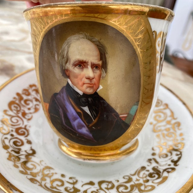 Ceramic 19th Century Antique Old Paris Porcelain Portrait Covered Cup and Saucer Set- 3 Pieces For Sale - Image 7 of 10