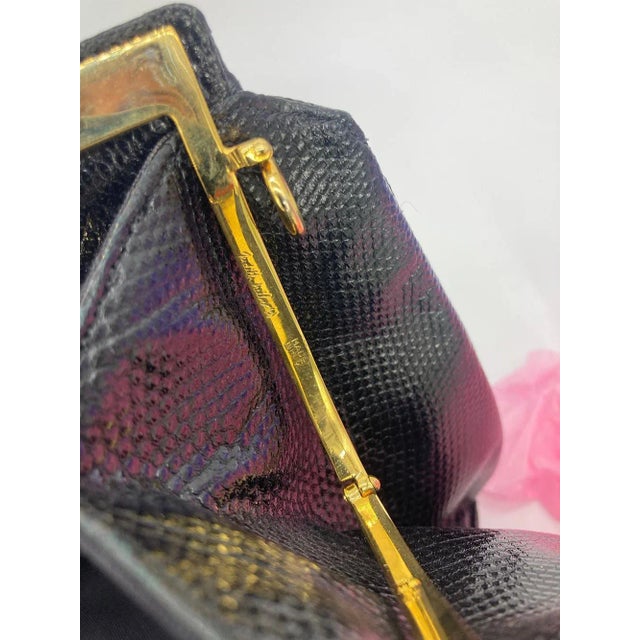 Contemporary Judith Leiber Black Lizard Multi Colour Gemstone Top Clutch For Sale - Image 3 of 12