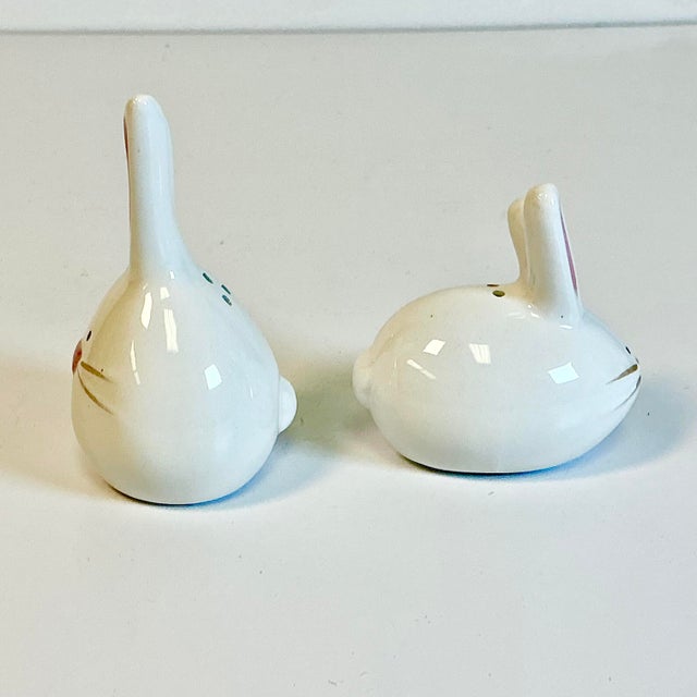White Vintage Whimsical Modern Ceramic Bunny Salt & Pepper Shakers - A Pair For Sale - Image 8 of 12