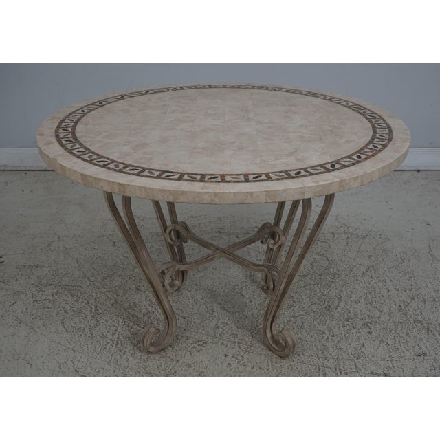 Age: Approx: 20 Years Old Details: Nice Scrolled Iron Legs Stone & Tile Overlay Top Heavy Iron Chairs & Iron Base Table...