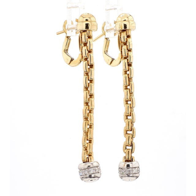 Gold 14k Gold Ball and Chain Diamond Drop Dangle Earrings, Pair For Sale - Image 8 of 8