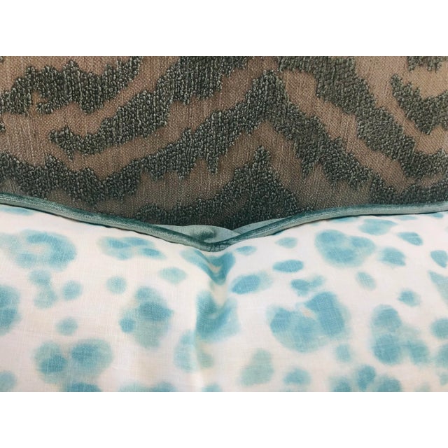 Contemporary Thibaut Panthera Aqua Seafoam Animal Print Linen & Velvet Lumbar Pillow Cover For Sale - Image 3 of 6