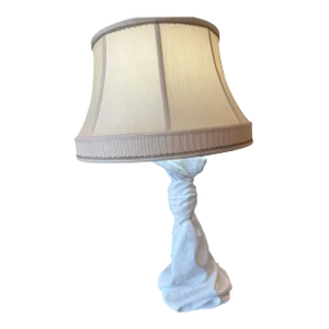 Vintage White Draped Plaster and Brass Table Lamp