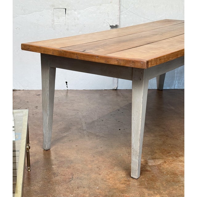 Tan Large French Rectangular Farmhouse Table on Painted Frame For Sale - Image 8 of 15