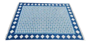 Cotton Handmade Vegetable Dyed Blue and White Star Rug - 8x10