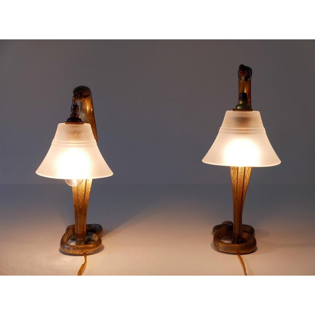Antique Art Nouveau Bronze Cobra Table Lamps, 1890s, Set of 2 For Sale - Image 9 of 18