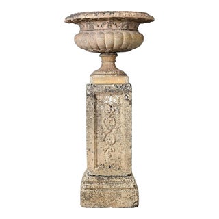 English 19th Century Carved Stone Pillar with Urn on Top For Sale