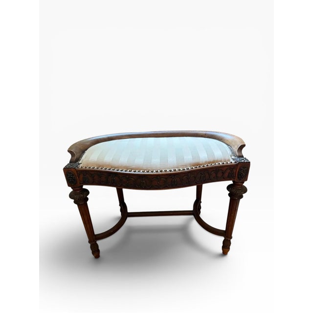 English Antique Irish Carved Dressing Table Stool With Upholstered Seat For Sale - Image 3 of 10