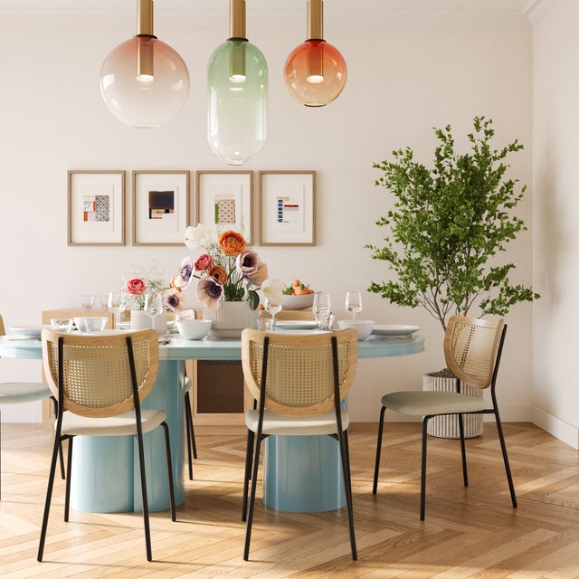 Boho Chic Elora Blue Lacquer Oval Dining Table For Sale - Image 3 of 9