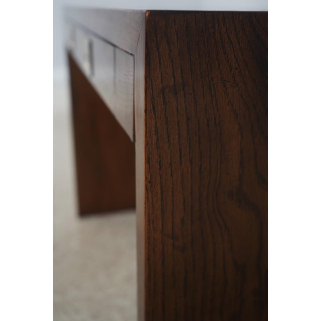 Henredon Oak Campaign Style 1 Drawer Writing Desk For Sale - Image 14 of 18